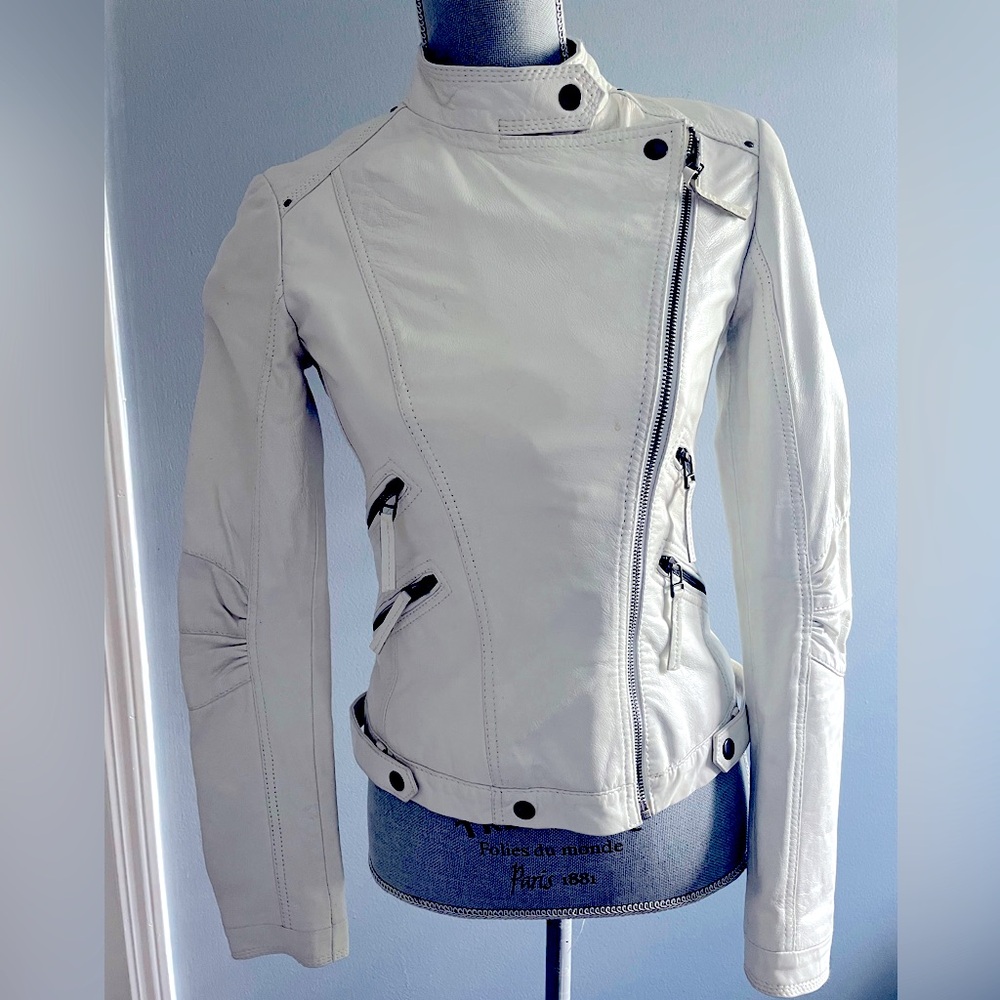 NWOT vintage Danier white moto leather jacket size XXS